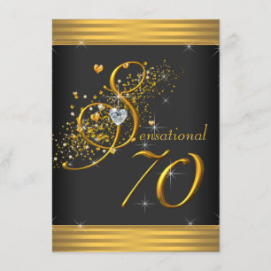 Elegant Black and Gold 70th Birthday Party Invitation