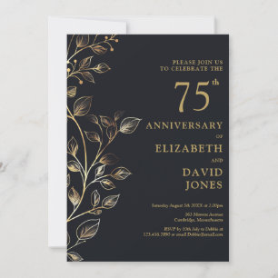 Elegant Black And Gold 75th Wedding Anniversary Invitation