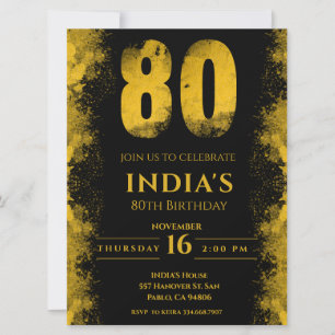 Elegant Black And Gold 80th Birthday Party Invitation