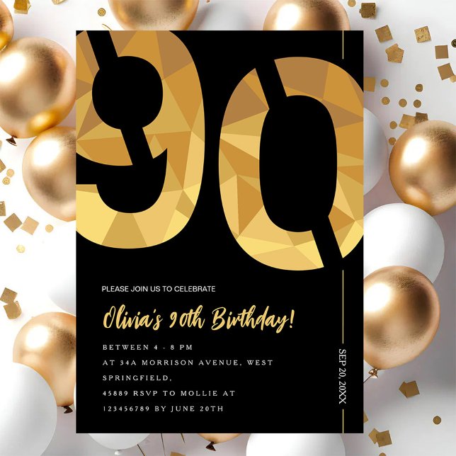 Elegant black and gold 90th Birthday Party Invitation (Creator Uploaded)