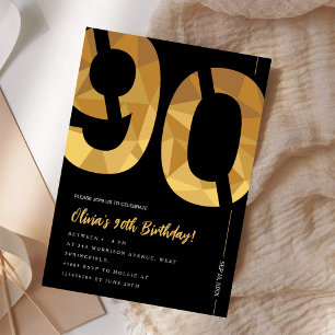 Elegant black and gold 90th Birthday Party Invitation