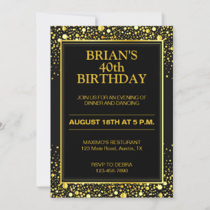 Elegant Black and Gold Adult Birthday Invitation