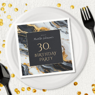 Elegant Black and Gold Agate 30th Birthday Party Napkin
