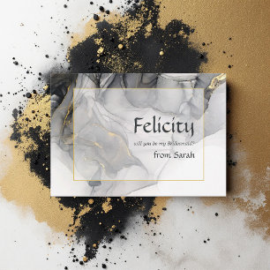 Elegant Black and Gold Alcohol Ink Bridesmaid Invitation