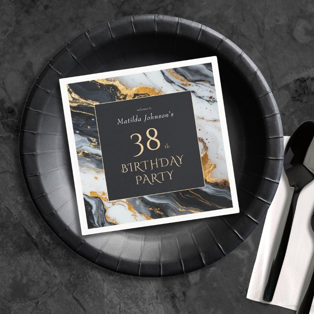 Elegant Black and Gold Any Age Birthday Party Napkin (Elegant Black and Gold Any Age Birthday Party Napkins)