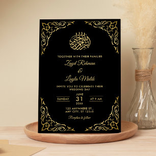 Elegant Black and Gold Arabesque Muslim Wedding Invitation