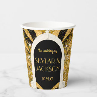 Elegant Black and Gold Art Deco Archway Wedding Paper Cups