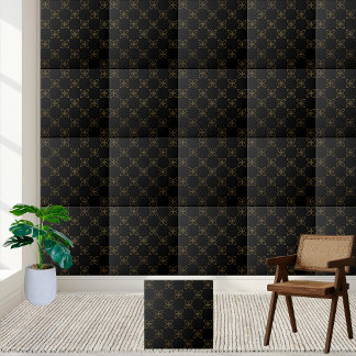 Elegant Black and Gold Art Deco Floral Tile