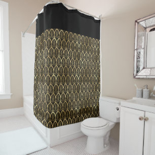 Elegant Black and Gold Art Deco Gatsby Pattern Shower Curtain