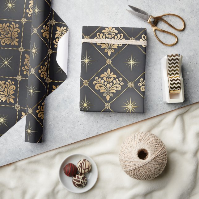 Elegant Black and Gold Art Deco Patterns Wrapping Paper (Crafts)