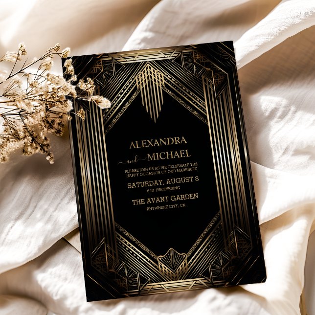 Elegant Black and Gold Art Deco  Wedding Invitation (Creator Uploaded)