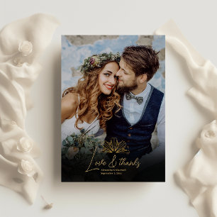 Elegant Black and Gold Art Deco  Wedding Thank You Card