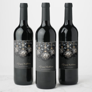 Elegant black and gold baubles luxury Christmas Wine Label