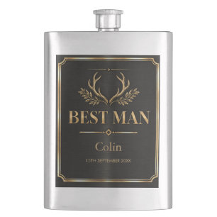 Elegant Black and Gold Best Man Design Hip Flask