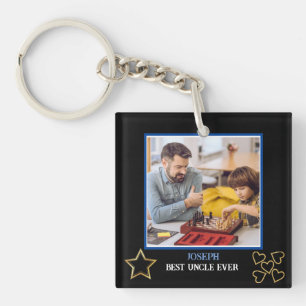Elegant Black and Gold Best Uncle Ever Photo Key Ring
