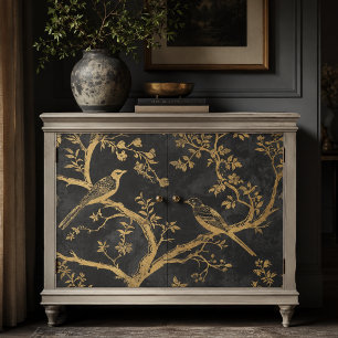 Elegant Black and Gold Birds Decoupage Tissue Paper