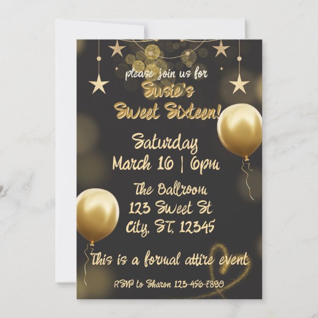 Elegant Black and Gold birthday Invitation (Front)