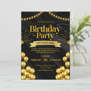 Elegant Black and Gold Birthday Invitation Print
