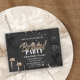 Elegant Black and Gold Birthday Party Invitation