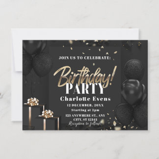 Elegant Black and Gold Birthday Party Invitation