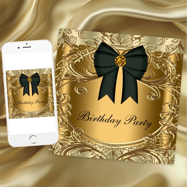 Elegant Black and Gold Birthday Party Invitations (Black gold party and event invitation. Elegant all occasion invitation. Download and printed.)