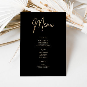 Elegant Black and Gold Birthday Party Menu Card