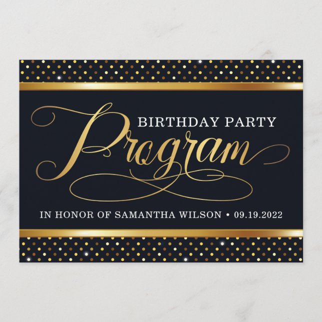 Elegant Black And Gold Birthday Party Program Programme (Front)