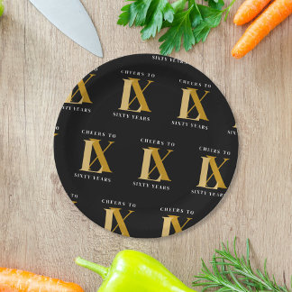 Elegant Black and Gold Birthday Pattern Paper Plate