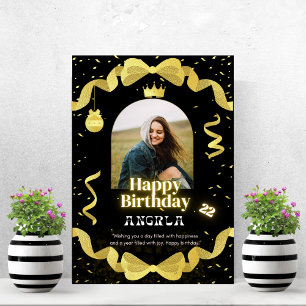 elegant black and gold birthday photo simple invitation