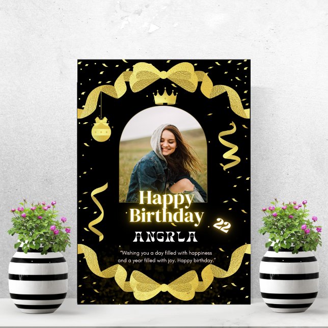 elegant black and gold birthday photo simple invitation (Creator Uploaded)