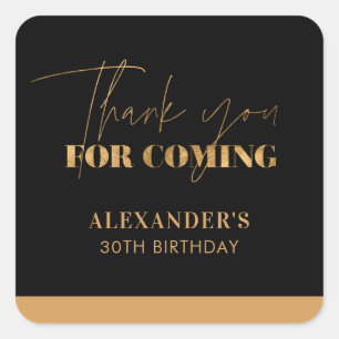 Elegant Black and Gold Birthday Thank you Square Sticker