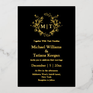elegant black and gold botanical monogram wedding