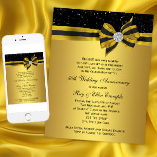 Elegant Black and Gold Bow 50th Anniversary Party Invitation