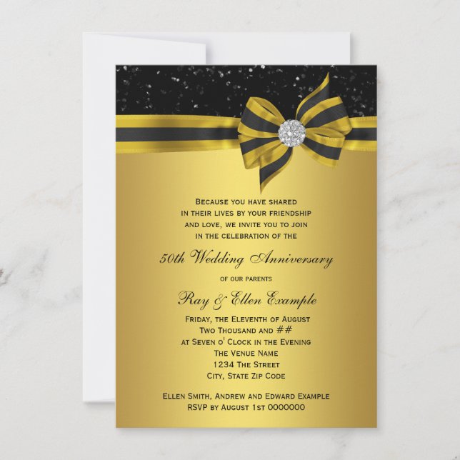 Elegant Black and Gold Bow 50th Anniversary Party Invitation (Front)