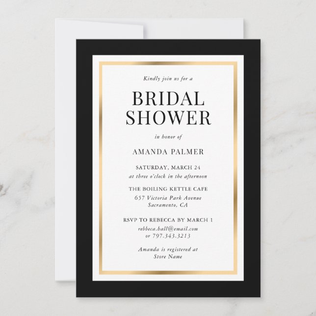 Elegant Black and Gold Bridal Shower Invitation (Front)