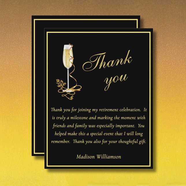 Elegant Black and Gold Budget Retirement Thank You Card (Creator Uploaded)