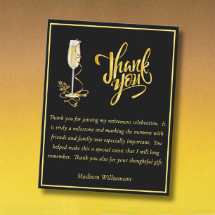 Elegant Black and Gold Budget Retirement Thank You Card