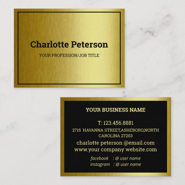 Elegant Black and Gold Business Card (Front/Back)