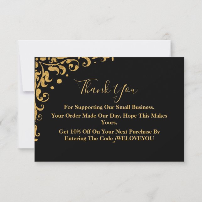 Elegant Black and Gold Business Thank You Card (Front)