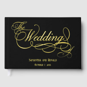 Elegant Black and Gold Calligraphy Wedding Guest Book
