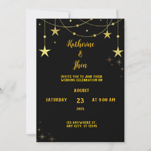 Elegant Black and Gold Celebration Themed Wedding Invitation
