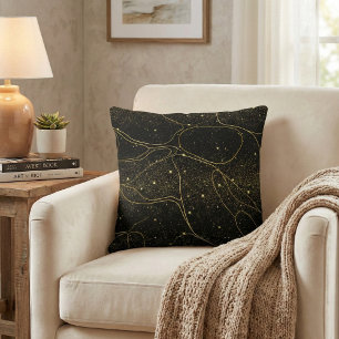 Elegant Black and Gold Celestial Abstract Cushion