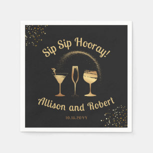 Elegant Black and Gold Cheers Wedding Rehearsal Napkin