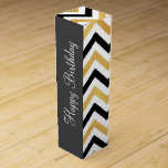 Elegant Black and Gold Chevron Wine Gift Box<br><div class="desc">Wrap your wine in elegance with a Black and Gold Glitter chevron wine gift box. Customise with your greeting.</div>