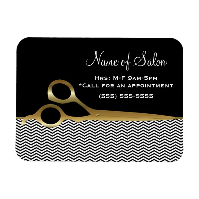 Elegant Black and Gold Chevrons Hair Salon Magnet (Horizontal)