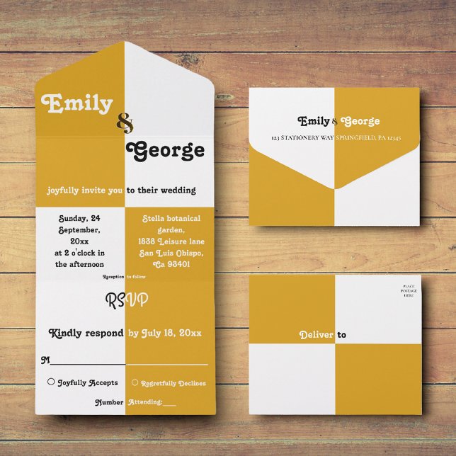 Elegant Black And Gold Chic Modern Simple Wedding All In One Invitation (Creator Uploaded)