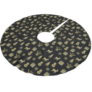 Elegant black and gold christmas brushed polyester tree skirt