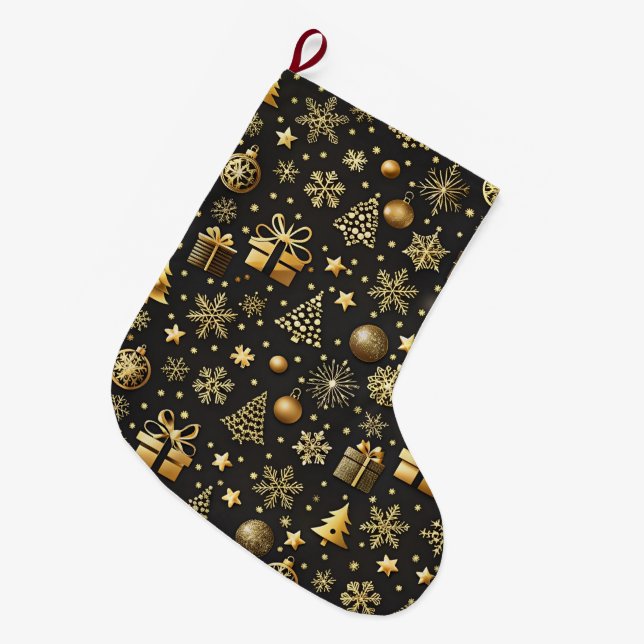  Elegant Black and Gold Christmas Stocking Holiday (Front (Hanging))