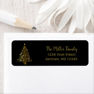 Elegant Black and Gold Christmas Tree Address Labe