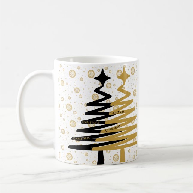 elegant black and gold christmas trees coffee mug (Left)